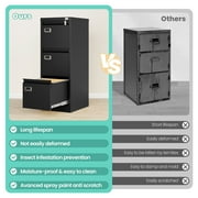 STANI 3 Drawer Black File Cabinet with Lock,Metal Locking Filing Cabinets for Home Office, Vertical Filing Cabinet Organizer for Legal/A4 Office