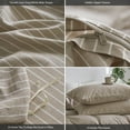 thumbnail image 6 of MooMee Striped Duvet Cover Set Full 100% Washed Cotton Linen Like Textured Breathable 3-Piece (Tannish Linen Grey& White Wide Stripes, 80"x90"), 6 of 6