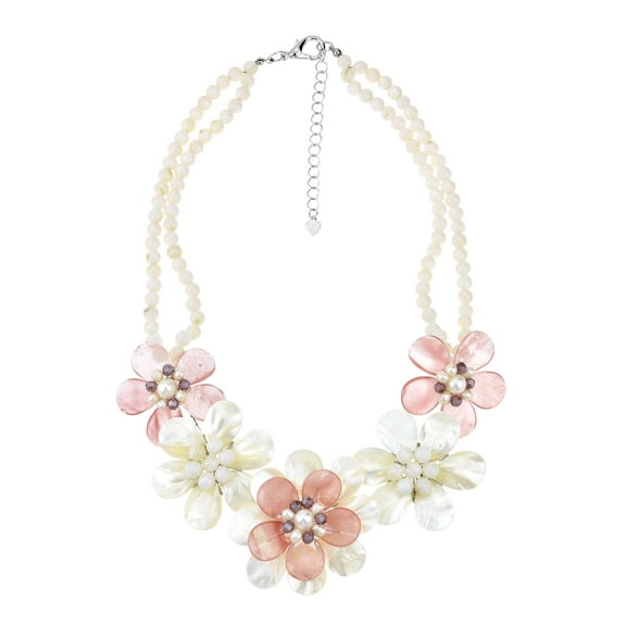 Elegant Bouquet Seashell, Pearl, and Pink Quartz Statement Necklace for Female Adult and Teens