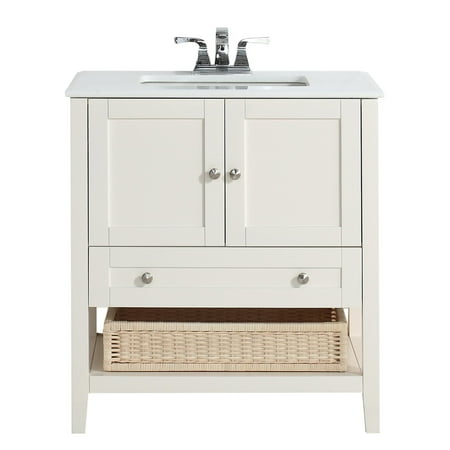 Brooklyn Max Newbury 30 Inch Bath Vanity In Soft White With Engineered Quartz Marble Top