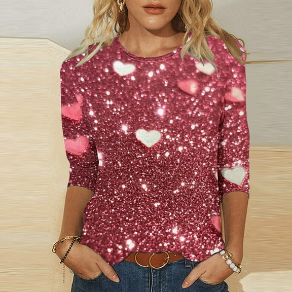 Vetsdori 3/4 Sleeve Tops for Women Summer Valentine Blouses Cute,Plus Size Gifts for Girlfriend Holiday Graphic Juniors Shirts Crew Neck
