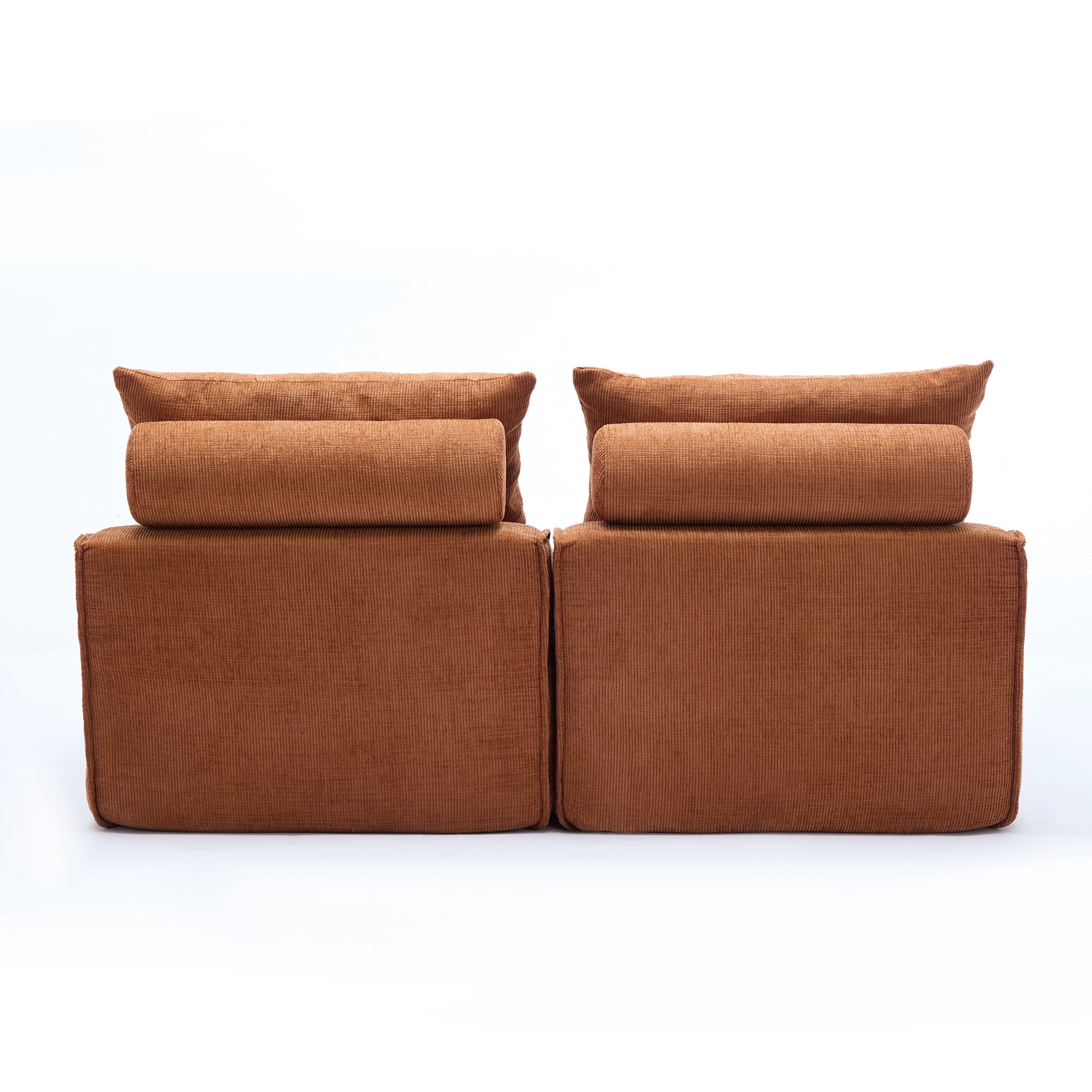 Miniyam Modular Floor Sofa with Lumbar Pillow, Armless Chenille Lounge Chair for Small Spaces, Orange
