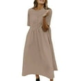 thumbnail image 1 of B91xZ Robes pour les Femmes 2024 Casual Casual Flutter Manches Courtes Col Rond Smocked Taille Élastique Étagée Robe Midi, Kaki XL, 1 of 5