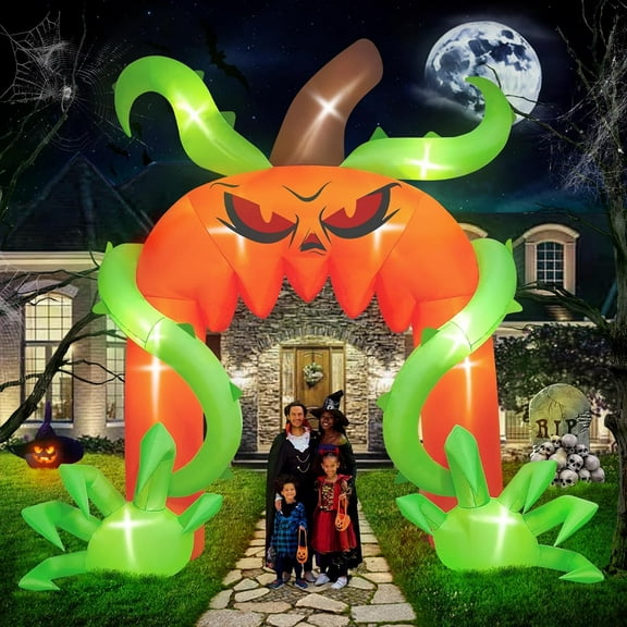 Kalolary 12FT Giant Halloween Pumpkin Arch Inflatable with LED Lights, Scary Blow-Up Decoration for Lawn, Garden, and Yard Holiday Party