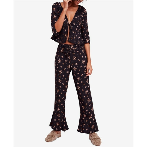 Free People Womens El Paso Pajama Sleep T-shirt, Black, X-Small