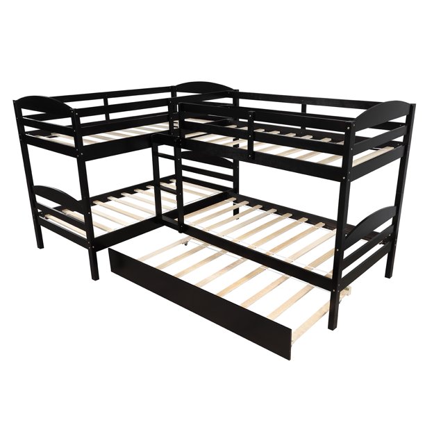 Twin LShaped Bunk bed with TrundleEspresso