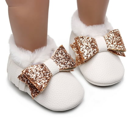 

Hunpta Infant Plush Cotton Baby Boots Bowknot Warm Walkers Soft Shoes Snow Girls First Baby Shoes