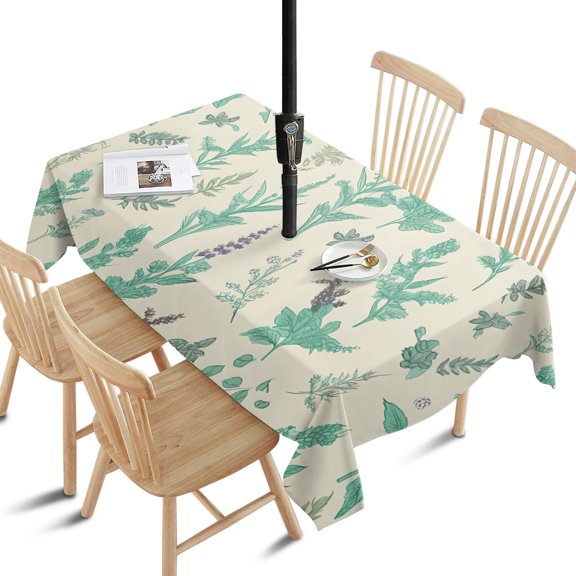 Outdoor Waterproof Tablecloth with Umbrella Hole and Zipper,Spring Plants Rectangle Reusable Durable Decor Table Cover for Party Picnic Patio 60×84 Inch