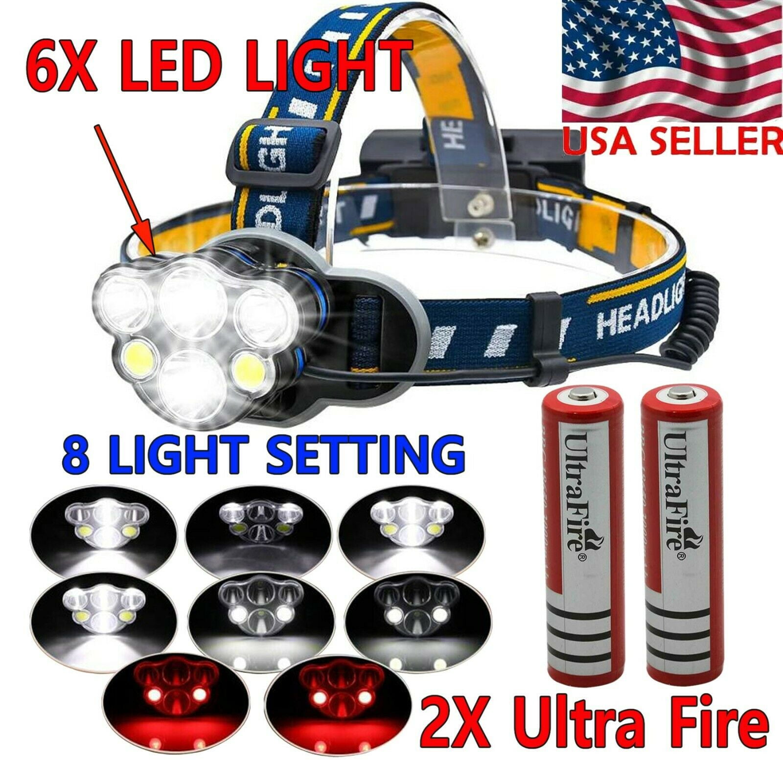 Details about   250000LM 5X T6 LED Headlamp Rechargeable Head Light Flashlight Torch Lamp USA