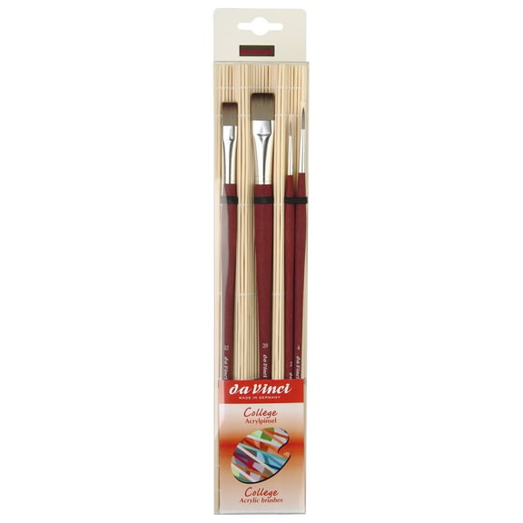 da Vinci COLLEGE Student Brush, Synthetic, Acrylic & Oil, Assorted, 4 Brush Set in Bamboo Carrier