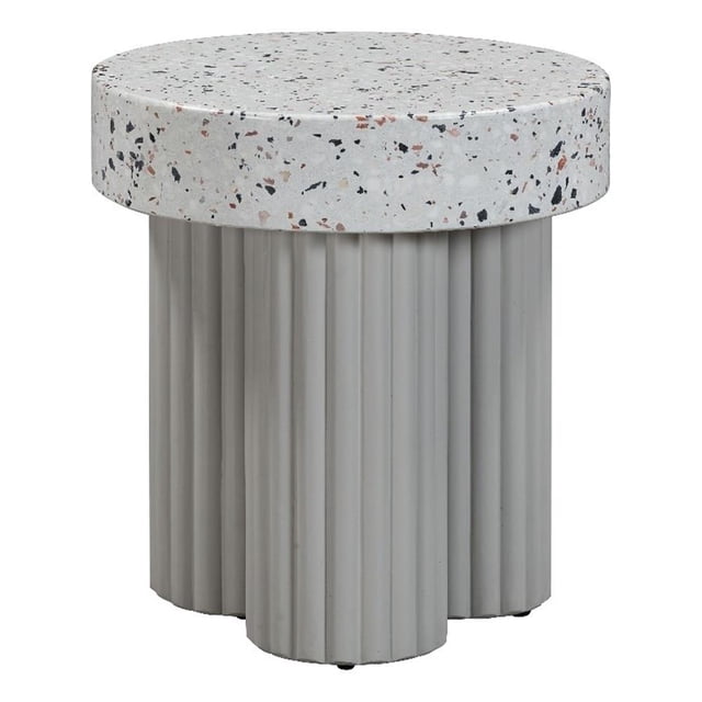 Pemberly Row Table d'Appoint Ronde en Pierre pour Intérieur / Extérieur, Gris