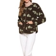 thumbnail image 4 of Chaqueta de forro polar Inspire Chic para mujer, abrigo de invierno cálido con estampado floral vintage, de manga larga, sin cuello, abrigo de piel sintética, marrón, 4 of 6