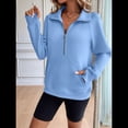 thumbnail image 4 of Sudadera Corta de con Cuello Alto y Media Cremallera para Mujer, Bolsillos y Abertura para el Pulgar. Azul XL, 4 of 10