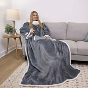Snuggie Wearable Blanket With Sleeves & Pockets, Sherpa, One Size, Charcoal, 71 x 54