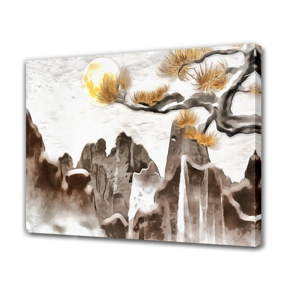 Chinese Landscape Painting Pine Tree Canvas Poster Bedroom Decor Sports Landscape Office Room Decor Gift,Frame-style,20x30inch(50x75cm)