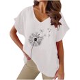 thumbnail image 2 of Wycnly Summer Tops for Women Tops for Women Trendy Loose Breathable Comfy Cotton Linen Tees Cute Dandelion Print T Shirts Ladies V-Neck Short Sleeve Shirt Top, 2 of 4