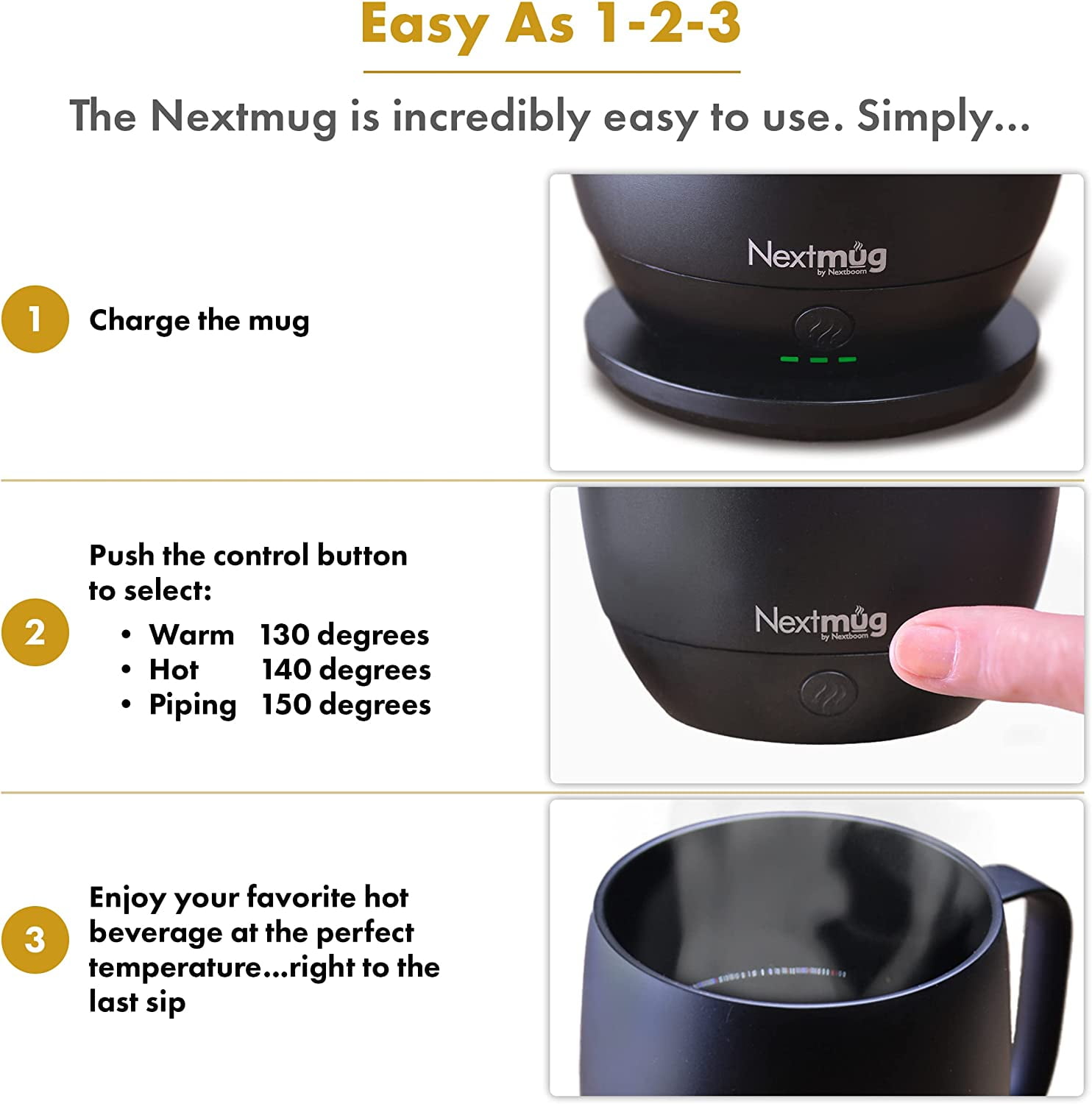 Nextmug - Temperature-Controlled, Self-Heating Coffee Mug (Sage - 14 oz.)
