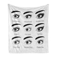 thumbnail image 1 of Eyebrow Soft Flannel Fleece Throw Blanket, Various Eye Makeup Designs with Style Names Typographed Under Each, Cozy Plush for Indoor and Outdoor Use, 50" x 60", Charcoal Grey Grey, by Ambesonne, 1 of 6