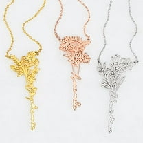 Personalized Planet Women's Personalized Vertical Script Name with Birthmonth Flower Necklace