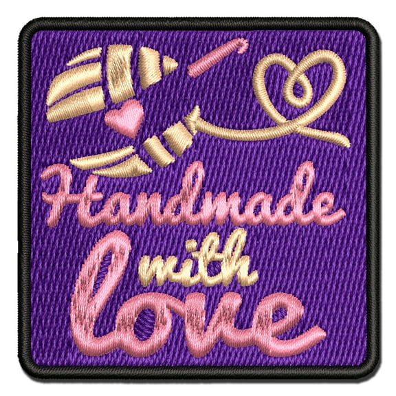 Handmade With Love Crochet Yarn Applique Multi-Color Embroidered Iron-On Patch - 2.5 Inch Small