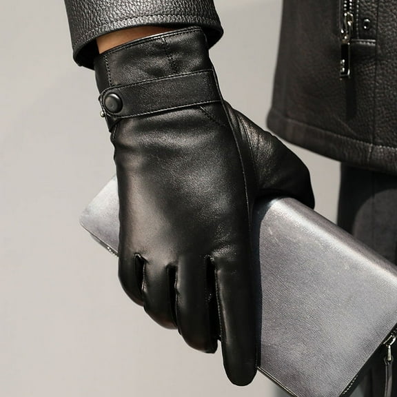 Gloves Men's Autumn And Winter Plus Velvet Padded Warm Driving Riding Touch Screen Head Layer Sheepskin Business Trend Gloves Black M