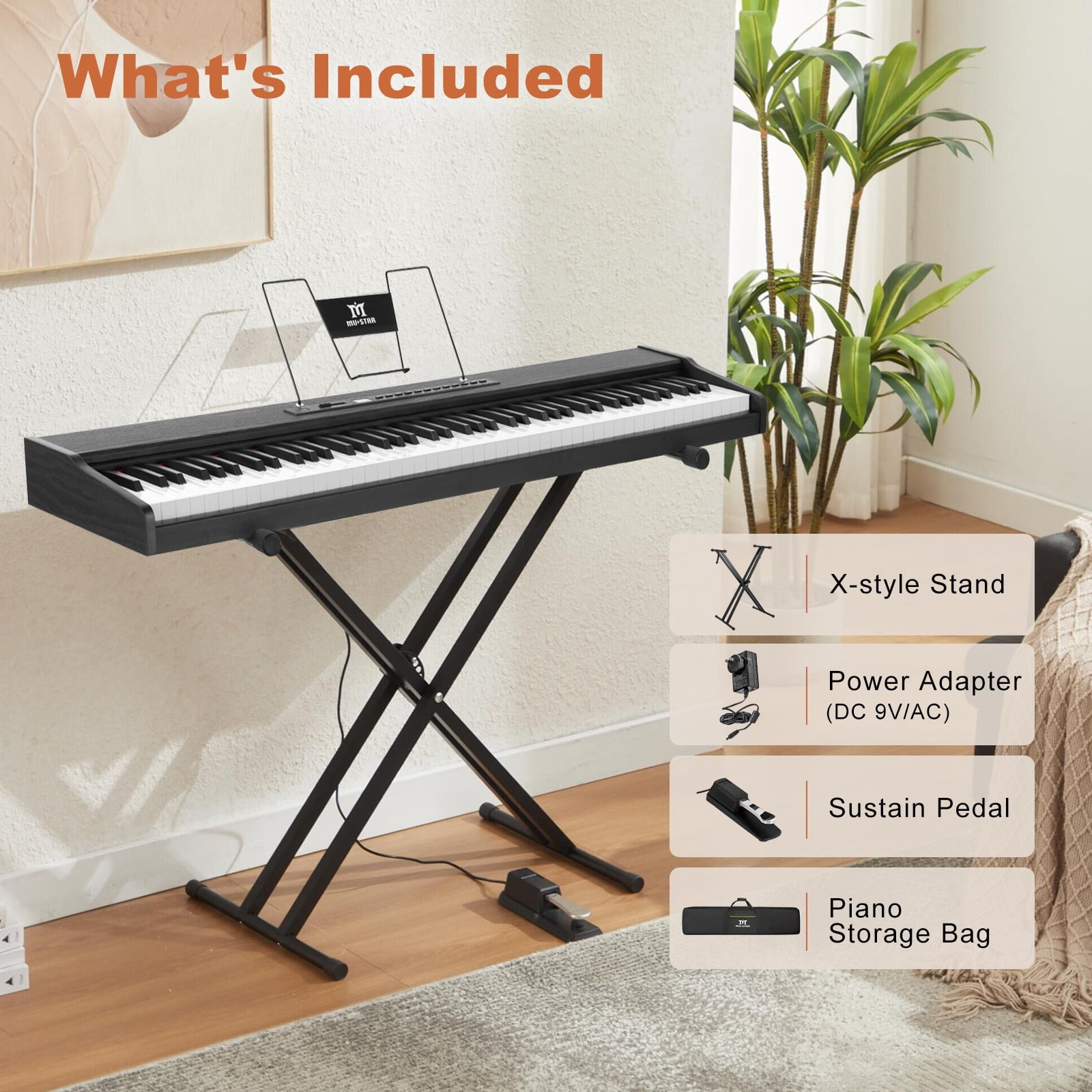 MUSTAR 88 Keys Electric Digital Piano Semi Weighted Keyboard w/USB MIDI,Bluetooth,Pedal,Bench(Black)