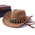 thumbnail image 4 of Jane Wardrobe Boho Western Straw Cowboy Hat for Women, Beaded Band with Chin Strap, Panama Style UV Protection Sun Hat, 1 Piece, One Size, 4 of 4