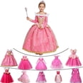 thumbnail image 1 of Vestido de la Bella Durmiente Aurora para niñas, manga larga, hombros descubiertos, bata de encaje, hermoso regalo de Navidad para niños, elegantes trajes de fiesta de princesa, 1 of 5