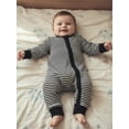 thumbnail image 5 of Spewahor Infant Baby Boy Zip Up Fall Romper 0 3 6 9 12 Months Stripe Pattern Long Sleeve Round Neck Full Length Jumpsuit, 5 of 9