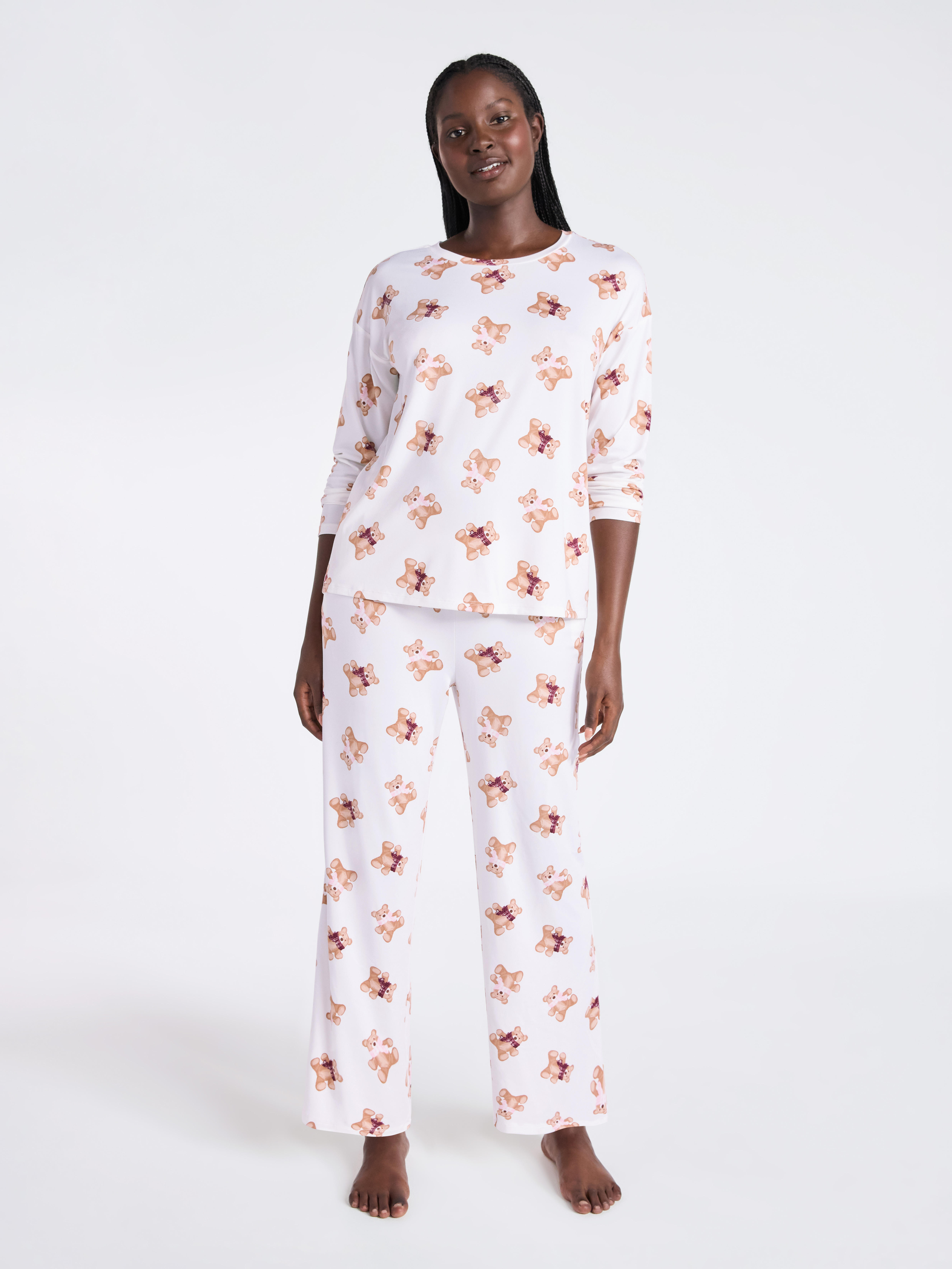 Joyspun Women's Dreamy Soft Collection Long Sleeve Sleep Top and Open Leg Pant Pajama Set, 2-Piece, Sizes XS to 3X