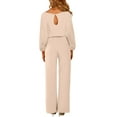 thumbnail image 4 of Dokotoo Women's Wide Leg Jumpsuits Long Lantern Sleeve Crew Neck Rompers Casual Back Keyhole Playsuit with Belt S-XXL, 4 of 4