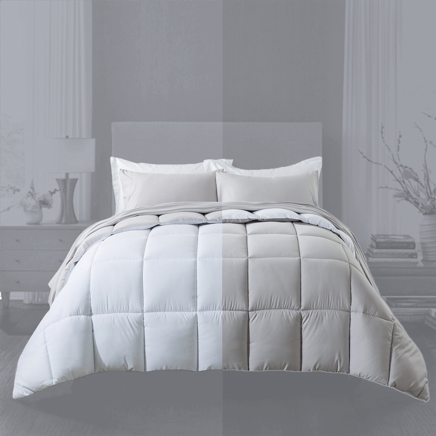 IGI Queen Size 7 Piece Comforter Set | Bed in a Bag for Unisex Adult | White/Light Gray