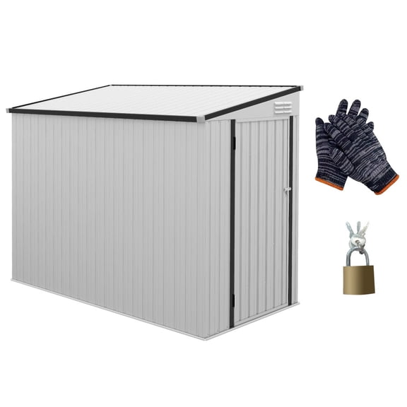 Metal Lean-To Storage Shed 4' x 7.7' White – Garden Tool Storage with Lockable Door and Air Vents for Outdoor Use