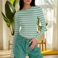 thumbnail image 4 of Taqqpue Women's Long Sleeve Shirts Casual Striped Print Crew Neck Crop Tops Basic Going Out Slim Fit Tight Y2K Blouse Tops, 4 of 7