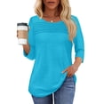 thumbnail image 2 of UVN Women Tunic Tops Summer 3/4 Length Sleeve Blouses Casual Crewneck Shirt Pleated Loose Tops, 2 of 8