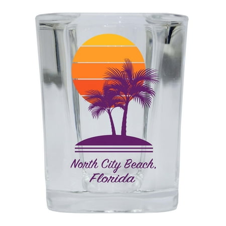 

North City Beach Souvenir 2 Ounce Square Shot Glass Palm Design 4-Pack