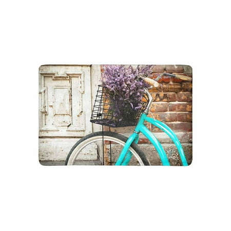 Old Door Decor MKHERT Vintage Bicycle with Basket and Lavender Flowers Near The Old Wooden Door Doormat Rug Home Decor Floor Mat Bath Mat 23.6x15.7 inch ()