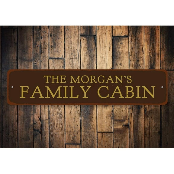 Family Name Cabin Novelty Sign, Metal Wall Decor - 4x18 inches