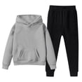 thumbnail image 2 of Toddler Kids Girls Sweatsuit Set Cute Hooded Hooded Sweatshirt Pants Solid Color Casual Two Piece Outfit With Pockets Casual Outfits Sets 11-12 Years, 2 of 3