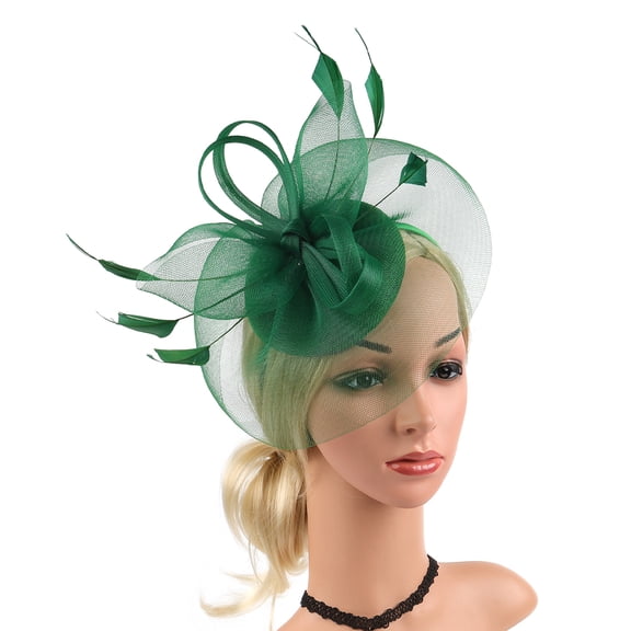 KONTONTY Wedding Fascinator Hat Woman Headband Hat Dark Green 1Set Elegant Silk Cloth Women