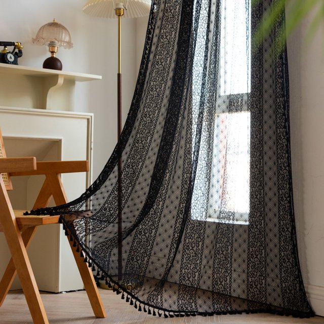 Nvzi Cortinas elegantes transparentes - 1 cortina negra transparente para sala de estar, 150cm*214cm - Cortinas de encaje para ventana, cortinas transparentes que filtran la luz,