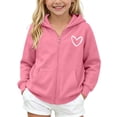thumbnail image 2 of Spazoro Girls Zip Up Hoodie Jacket with Pockets,per Ribbed Cuffs Loose Fit Kangaroo Pockets Heart Graphic Long Sleeve Hooded Sweatshirt Outerwear for Cold Weather Pink Size 11-12, 2 of 8