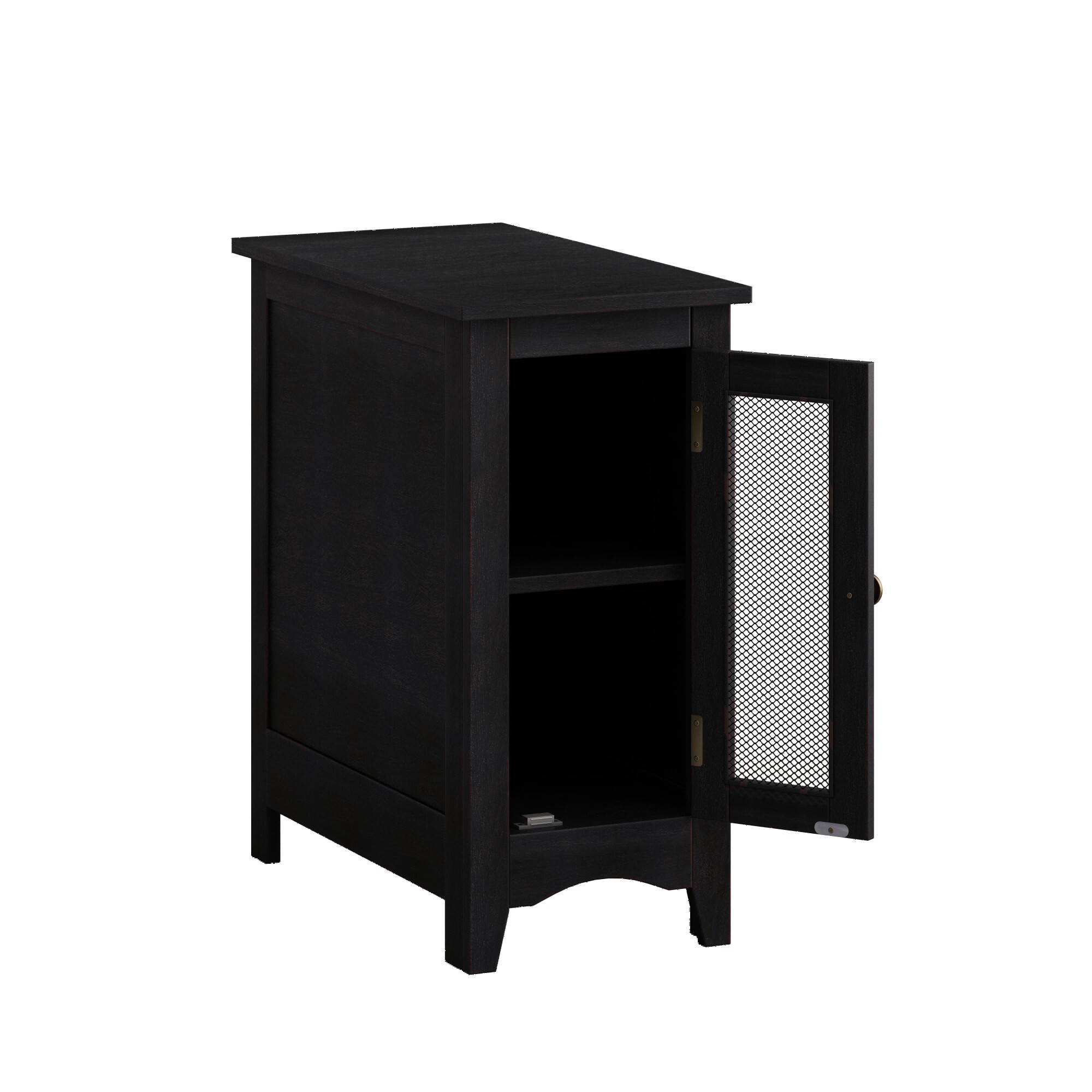 AENKYO Farmhouse Nightstand, Industrial Solid Wood End Table with Storage for Small Spaces, Dark Red Brown Finish