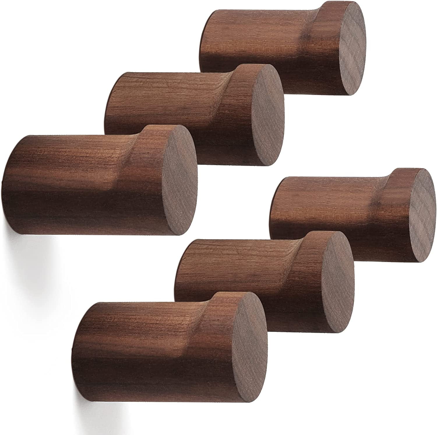 6 Pack Wood Wall Hooks, Natural Wooden Coat Hooks Wall Mounted, Rustic Hat Hooks Heavy Duty