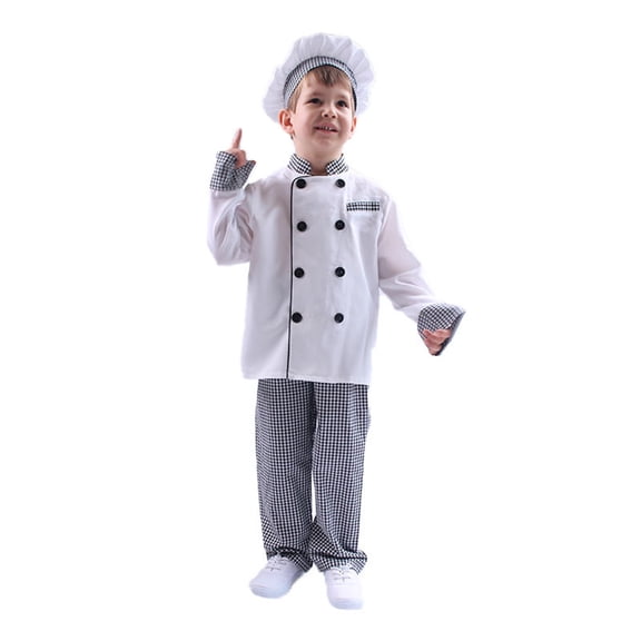 oqasdz Baby Boy Outfits Kids Chef With Hat And Apron Dress Up For Baking Cooking Class Party Cook Theme Event Stage Show Chef Coat Outfit