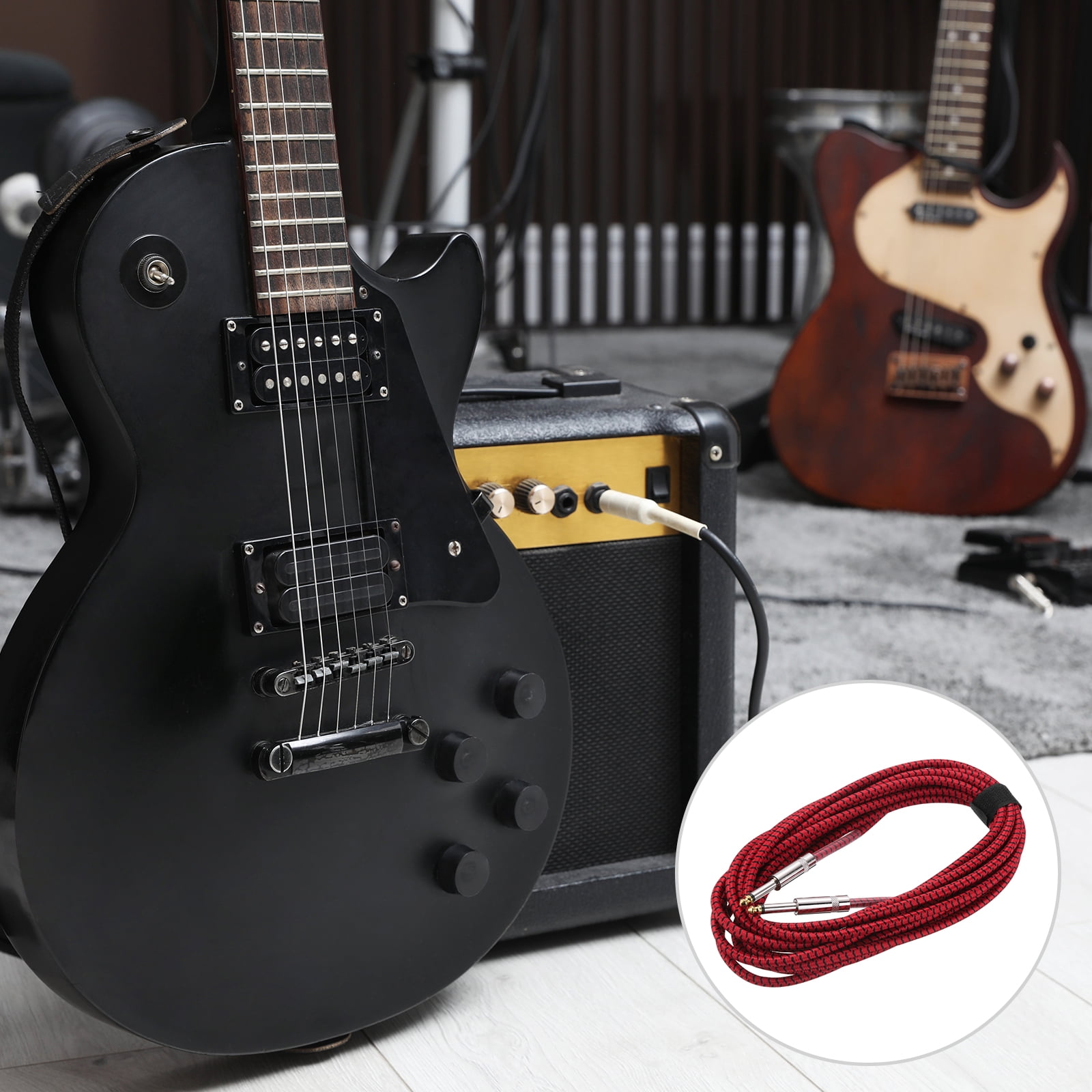 1 PCS Guitar Instrument Cable 20 Feet 1/4 Inch to 1/4 Inch Straight 6.35mm Male Audio Interconnect Cord Braided Red