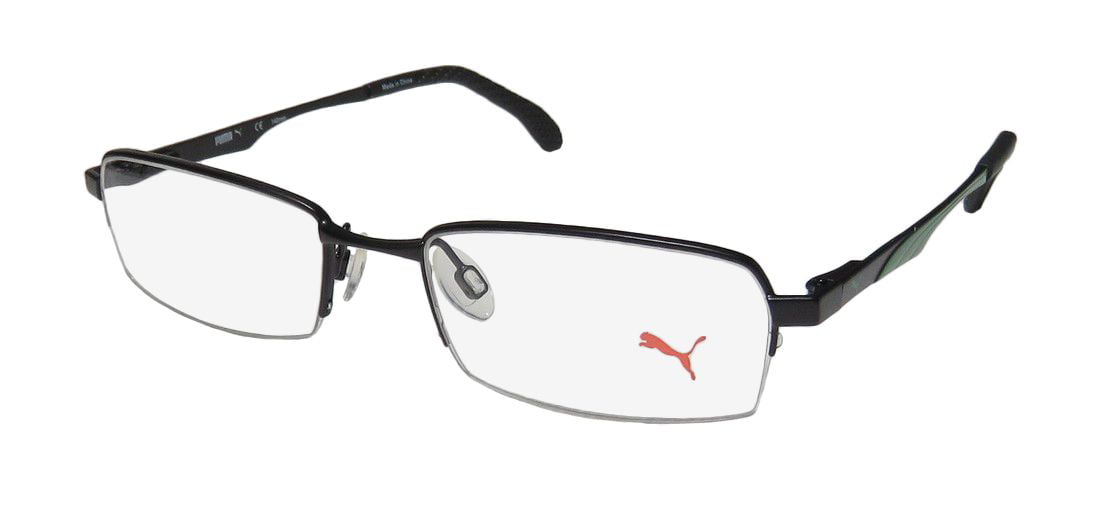 new puma mens/womens designer half-rim black / green frame demo lenses 48-17-140 flexible hinges eyeglasses/eyeglass frame - Walmart.com
