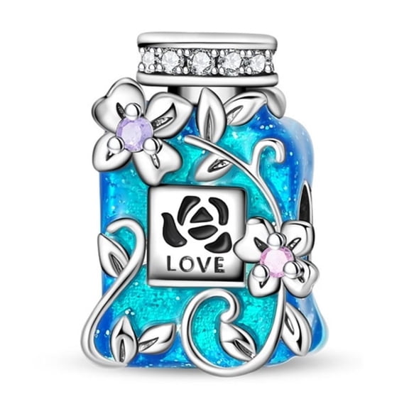 KUNSIR 925 SterlingSilver Blue Iridescent Perfume Bottle Bead Charm For Bracelet