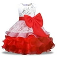 thumbnail image 5 of Penkiiy Toddler Girls Solid Color Net Yarn Hollow Out Lace Sequins Bowknot Birthday Party Flowers Gown Kids Dresses Dresses for Toddler Girls 3 Years Red On Sale, 5 of 9