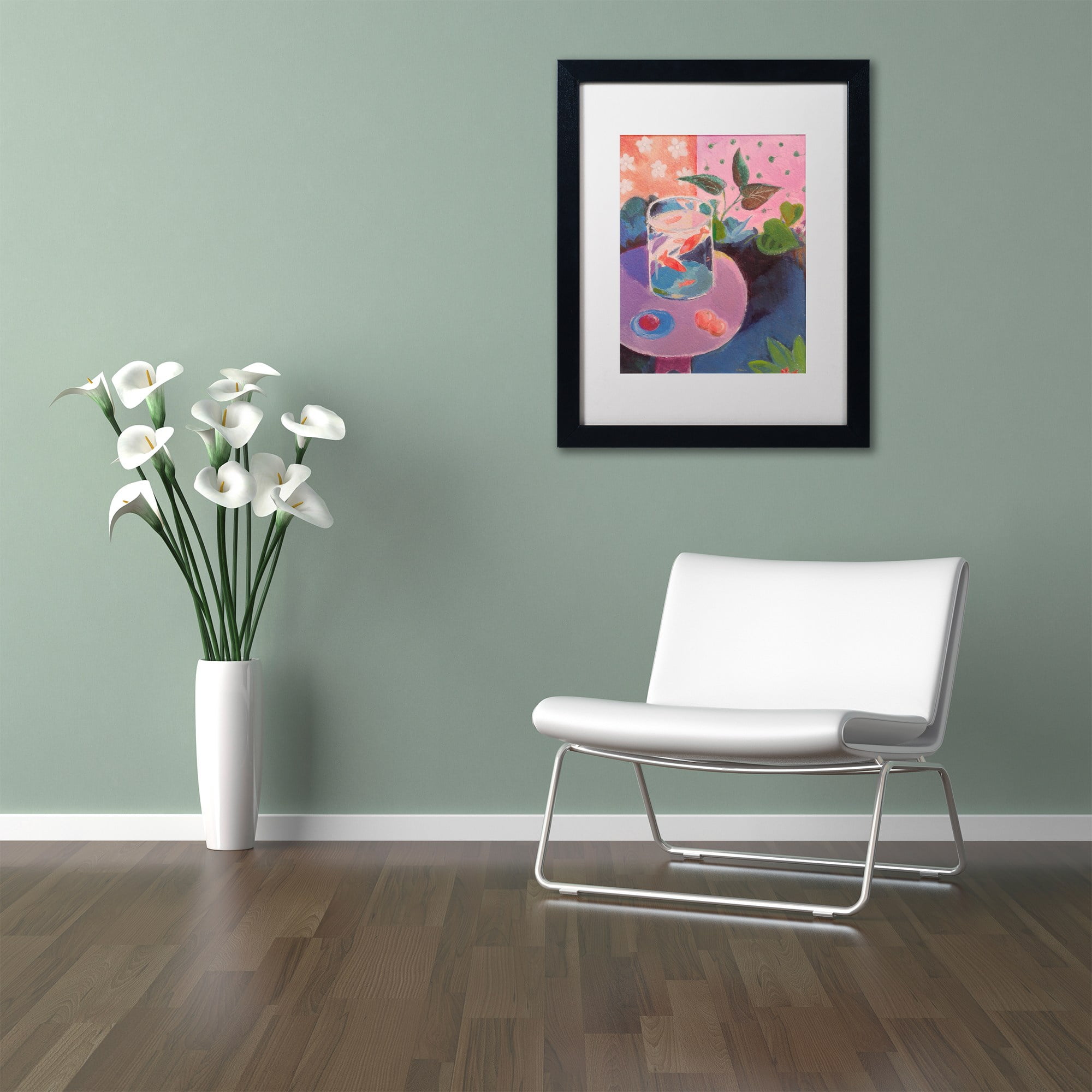 Trademark Fine Art "Goldfish" Canvas Art by Sheila Golden White Matte, Black Frame